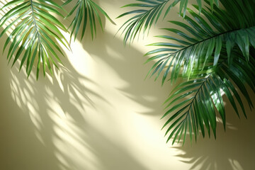 Fototapeta premium Soft Palm Leaf Shadows on Minimalist Beige Wall Background