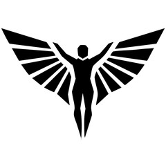 Black and white wingsuit flyer with extended arms forming abstract wings