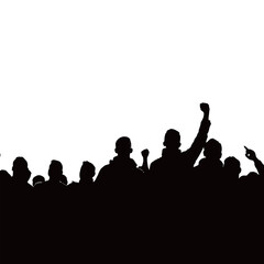 Fototapeta premium A large group of individuals gathers in an urban area, passionately raising their fists in solidarity. The atmosphere is charged with energy, conveying a sense of unity and purpose.
