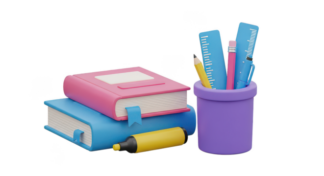 3d Render Books Pencils Ruler