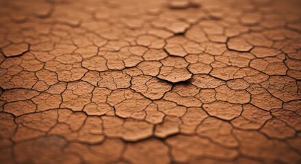 Fototapeta premium Cracked brown earth surface with a network of fissures creating polygonal shapes Focus on texture and dry environment