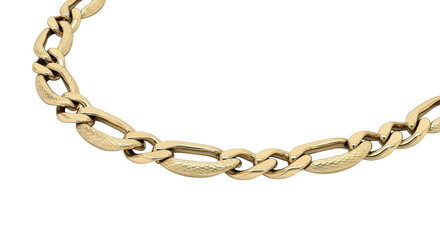 Close-up view of a thick gold chain with oval and circular links showcasing intricate craftsmanship and luxurious shine transparent background