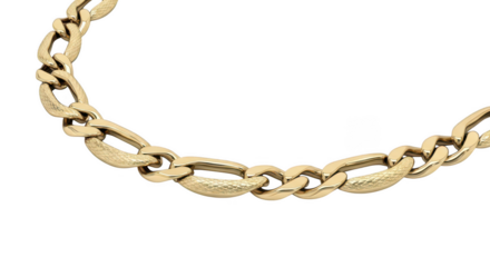 Close-up view of a thick gold chain with oval and circular links showcasing intricate craftsmanship and luxurious shine transparent background