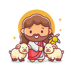 cute jesus with sheeps