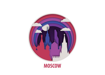 Moscow, Russia paper cut, cityscape crafted vector illustration. Origami, layered art of city with skyline, buildings, landscape shape for sticker, badge, web, print