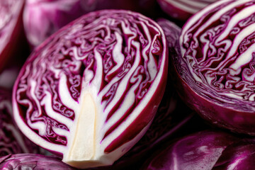 Fototapeta premium Macro of sliced red cabbage with pattern