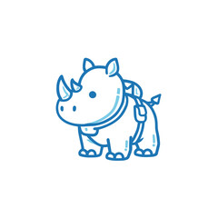 Obraz premium A playful cartoon rhinoceros character stands smiling with a saddle, designed to entertain children at a fun event. Its playful expression and bright colors invite joy and creativity.