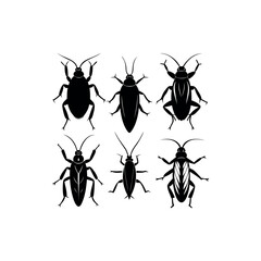 Various kinds of cockroaches silhouettes illustration in black and white for design vector