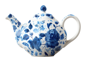 Elegant blue floral teapot display home kitchen product cozy isolated on transparent background