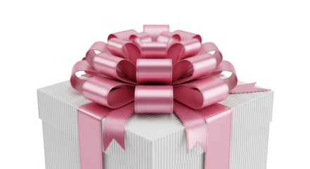 Elegant pink ribbon bow adorning a white gift box a symbol of celebration and thoughtful gifting for special occasions transparent background