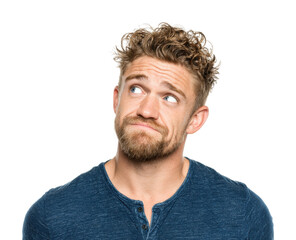 Obraz premium Contemplative man pondering life questions portrait neutral isolated on transparent background