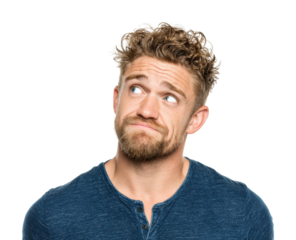 Contemplative man pondering life questions portrait neutral isolated on transparent background