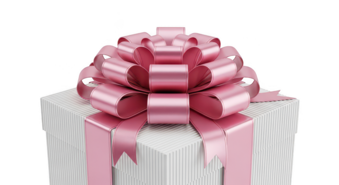 Elegant pink ribbon bow adorning a white gift box a symbol of celebration and thoughtful gifting for special occasions transparent background