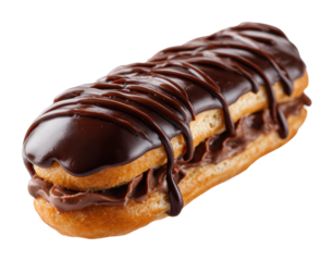 Decadent chocolate eclair dessert bakery food isolated on transparent background