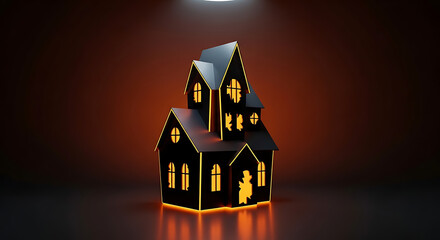 Naklejka premium Spooky 3D Haunted House Illustration for Halloween