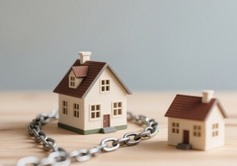 Miniature House with Chain &ndash; Symbol of Security, Mortgage Restriction, and Property Protection