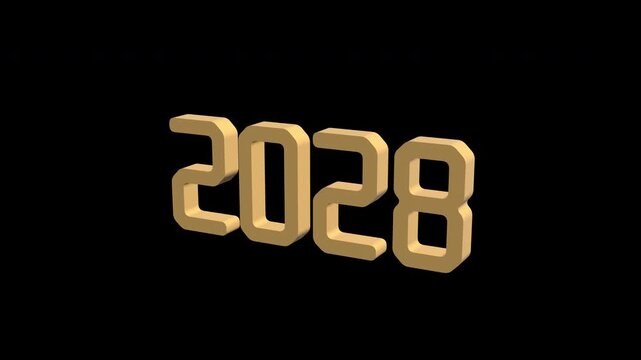 2028 3D Illustrate Text Animation. Alpha matte with transparent background 4K resolution.
