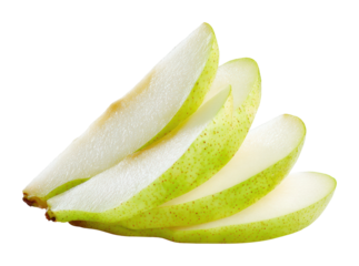 Slicing green pears for healthy snacks kitchen food bright isolated on transparent background