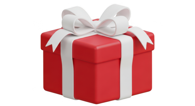 Vibrant red gift box tied with a classic white ribbon and bow creating a sense of celebration and surprise transparent background