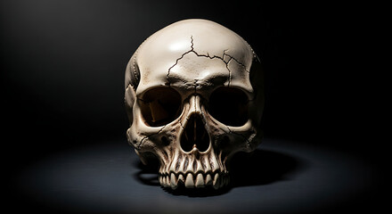 Fototapeta premium Dramatic Halloween Skull Still Life with Dark Background