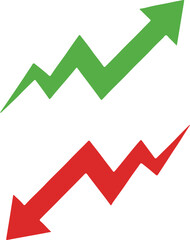 Green arrow up and red arrow down on white background