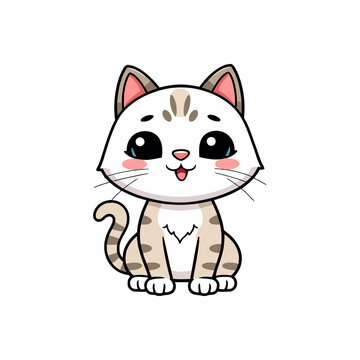 Cute cartoon cat sitting. Adorable ginger tabby kitty character, vector illustration isolated on white background.