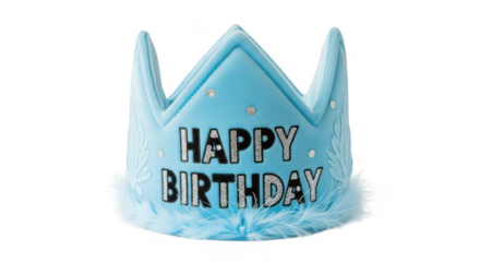 Festive light blue happy birthday crown party hat celebration accessory for special occasions and joyful gatherings transparent background