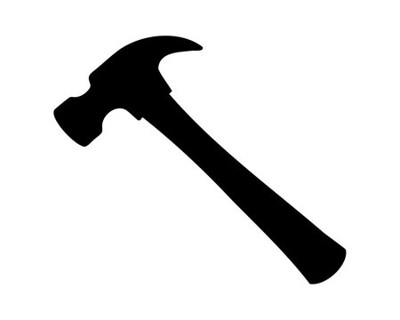 A black silhouette of a claw hammer on a white background
