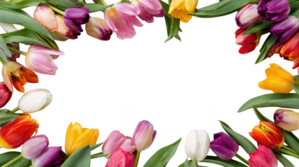 Colorful Tulip Blossom Fruit Floral Border on Transparent Background