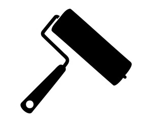 A Black Silhouette Image of a Paint Roller on a White Background