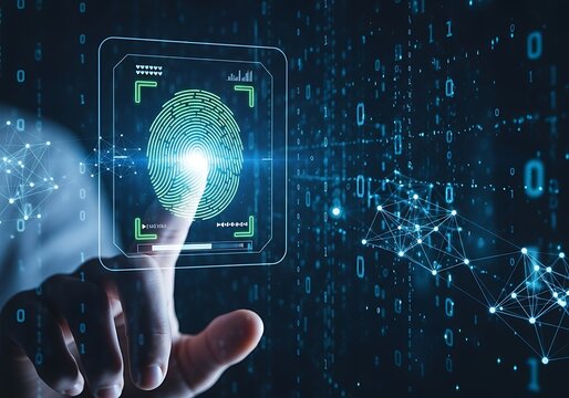 Fingerprint scan on a digital interface with binary code