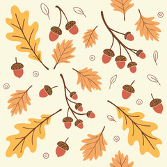 Oak Leaves and Acorns Pattern on Light Background branches