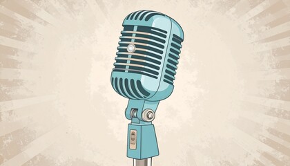 Fototapeta premium Vintage metal microphone on transparent background, retro condenser microphone