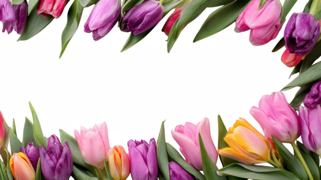Colorful Tulip Blossom Fruit Floral Border on Transparent Background