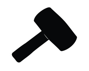 Black Rubber Mallet Silhouette Against White Background, Simple Isolated Tool Image