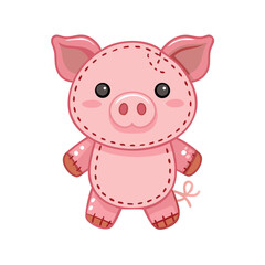 Fototapeta premium Pink Pig Animal with Cute Snout as Sewed Stuffed Toy for Kids Playing