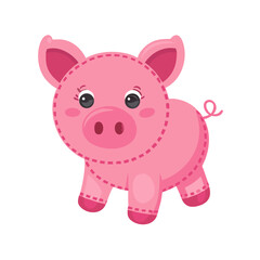 Pink Pig Animal with Cute Snout as Sewed Stuffed Toy for Kids Playing