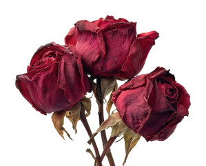 Dried red roses arrangement floral display isolated on transparent background