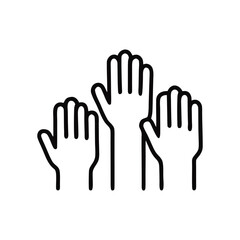 Obraz premium Three hands raised in unity participation or voting black and white illustration for educational and social themes reaching consensus together