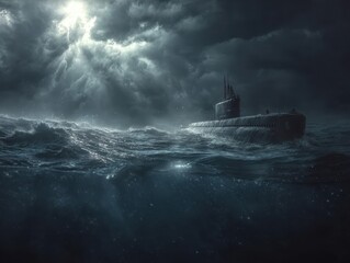 Submarine in a Stormy Ocean: A Dramatic Underwater View