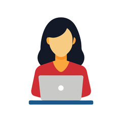 Woman working on laptop computer flat icon adult alone