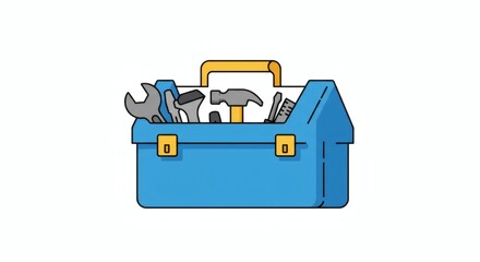 Vector illustration of a blue toolbox filled with essential hand tools for repair and maintenance