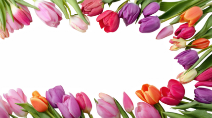 Colorful Tulip Blossom Fruit Floral Border on Transparent Background