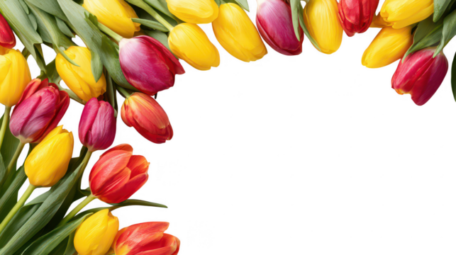 Colorful Tulip Blossom Fruit Floral Border on Transparent Background
