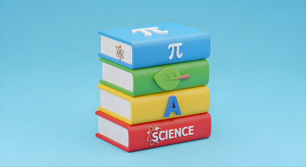 Playful Stack of Colorful Textbooks 3D Icon