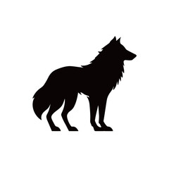 Obraz premium A striking silhouette of a wolf is presented in profile view, showcasing its strong physique and flowing fur. The background is plain, allowing full focus on the wolf's elegant form.