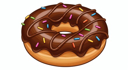 Delicious chocolate frosted donut with colorful sprinkles, a sweet and tempting baked treat