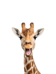 Fototapeta premium A comical giraffe playfully sticking out its tongue