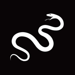Fototapeta premium A striking design features a white snake with a long, twisting body against a solid black background. The sleek curves and contours create a visually stunning contrast, emphasizing elegance.