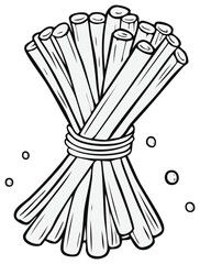 Stylized black and white illustration of a bundle of lemongrass stalks tied together
